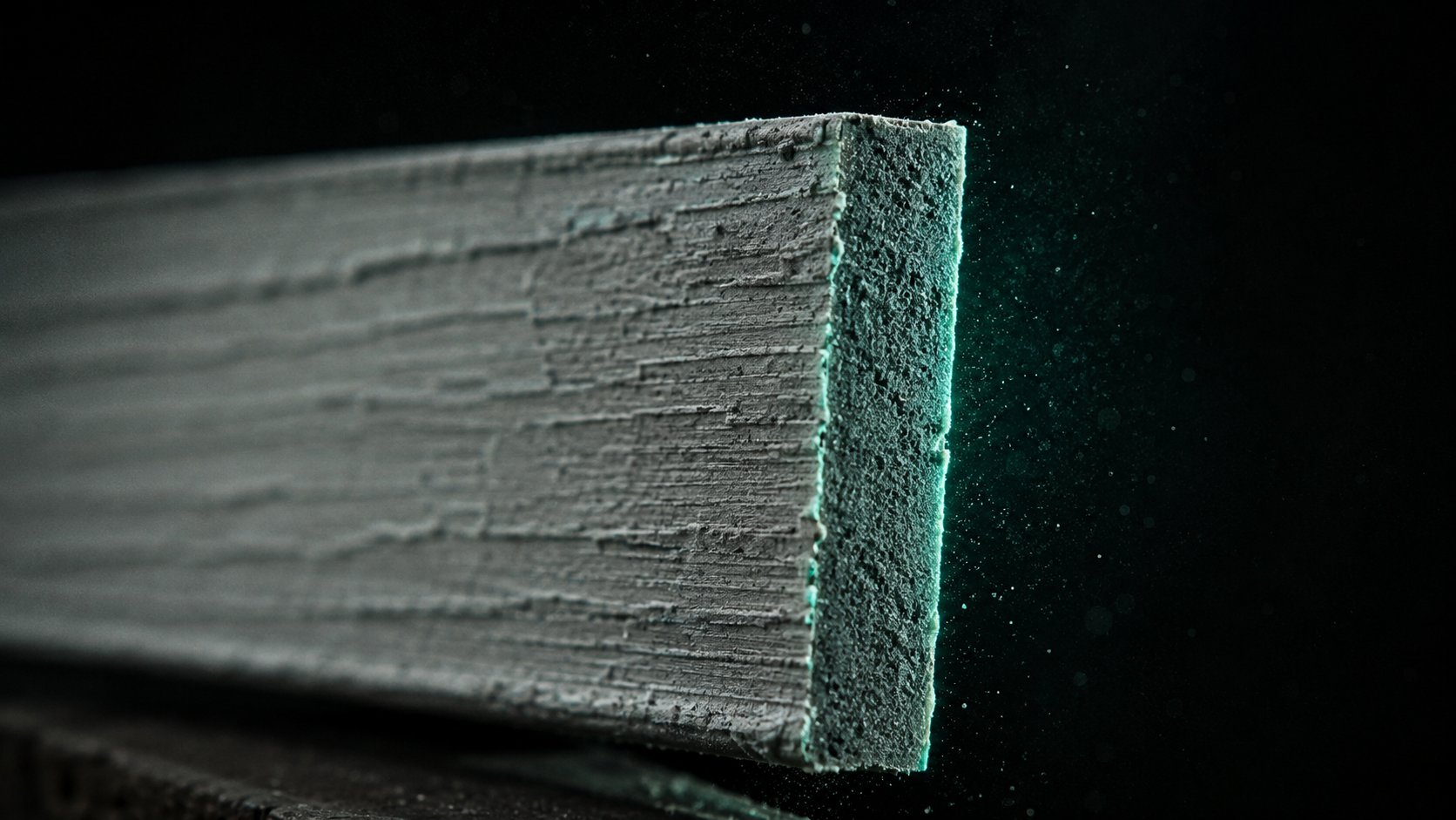 Macro of a freshly cut fiber-cement plank edge, crisp and square